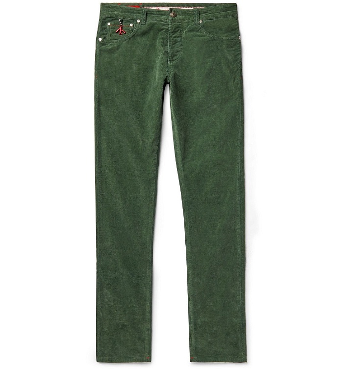 Photo: Isaia - Navy Slim-Fit Cotton-Blend Corduroy Trousers - Green