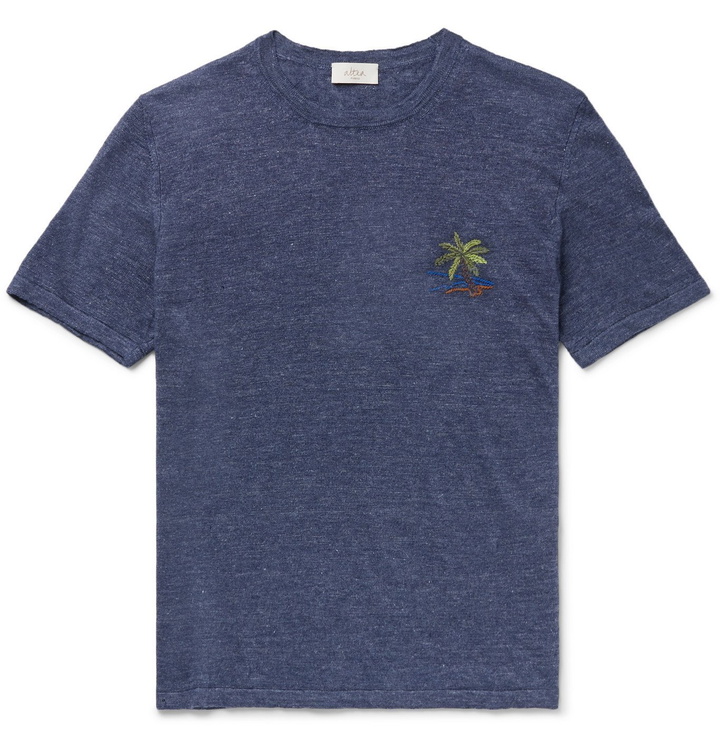 Photo: Altea - Embroidered Linen T-Shirt - Blue