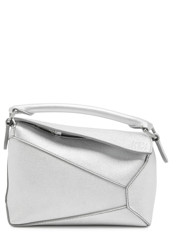 Photo: Loewe Puzzle Edge Mini Metallic Leather Cross-body bag - Silver - One Size