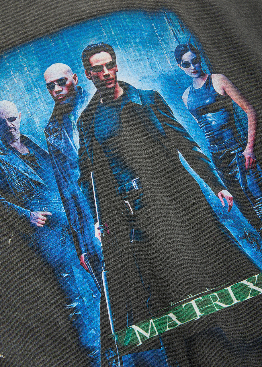 Saint Mxxxxxx The Matrix Printed Distressed Cotton T-shirt Black