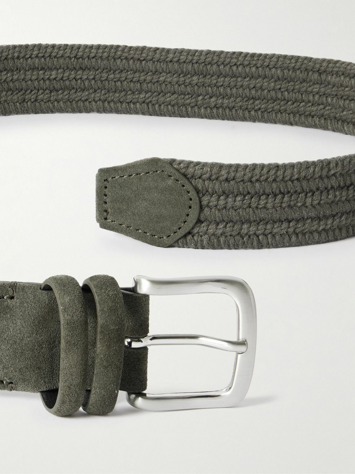 Mr P. - 3.5cm Suede-Trimmed Woven Belt - Green