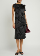 Ganni Bow-appliquéd Satin Midi Dress Black