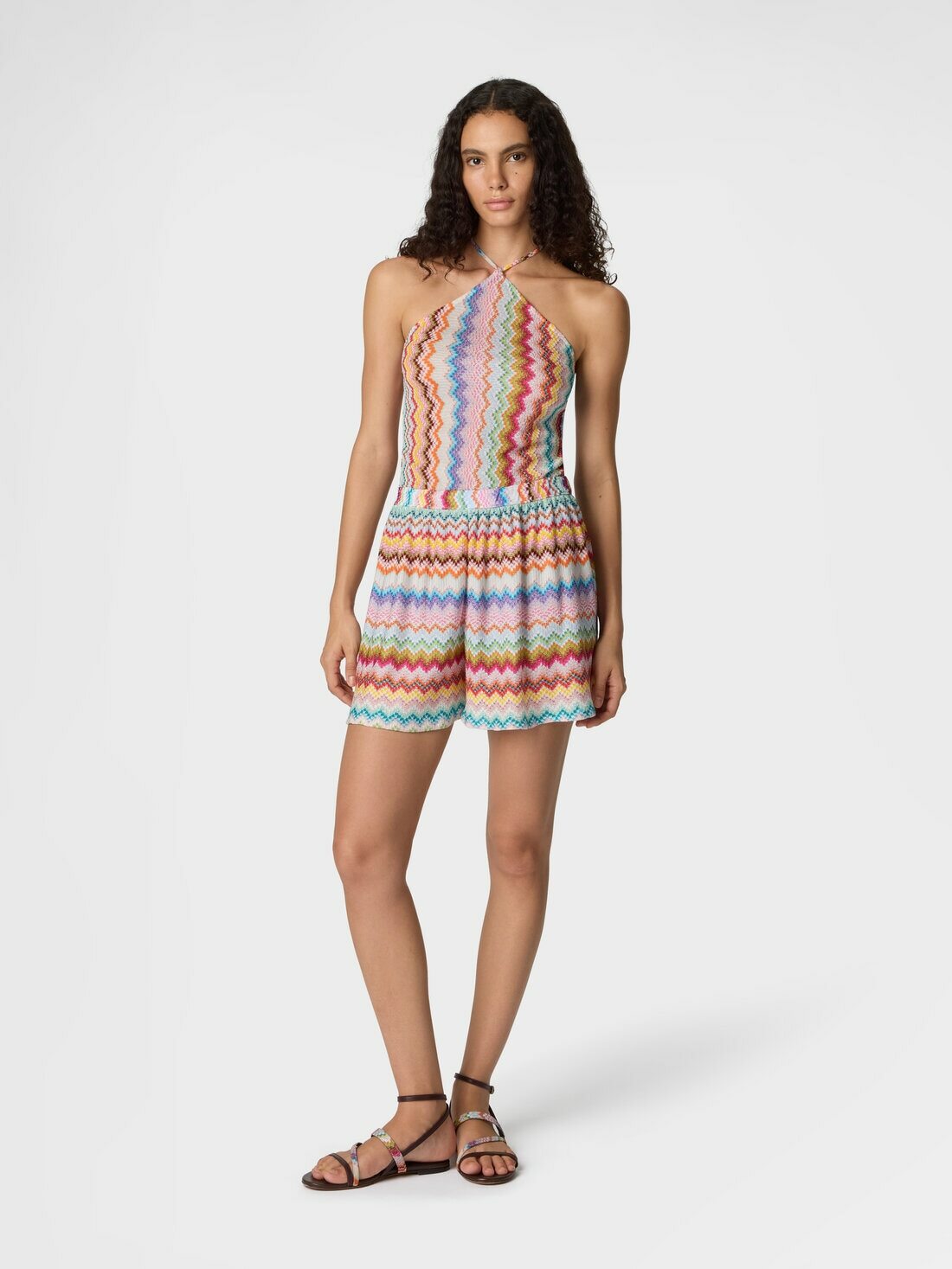Missoni - Short jumpsuit in lamé viscose with pixel-effect zigzag pattern, Women, Multicoloured