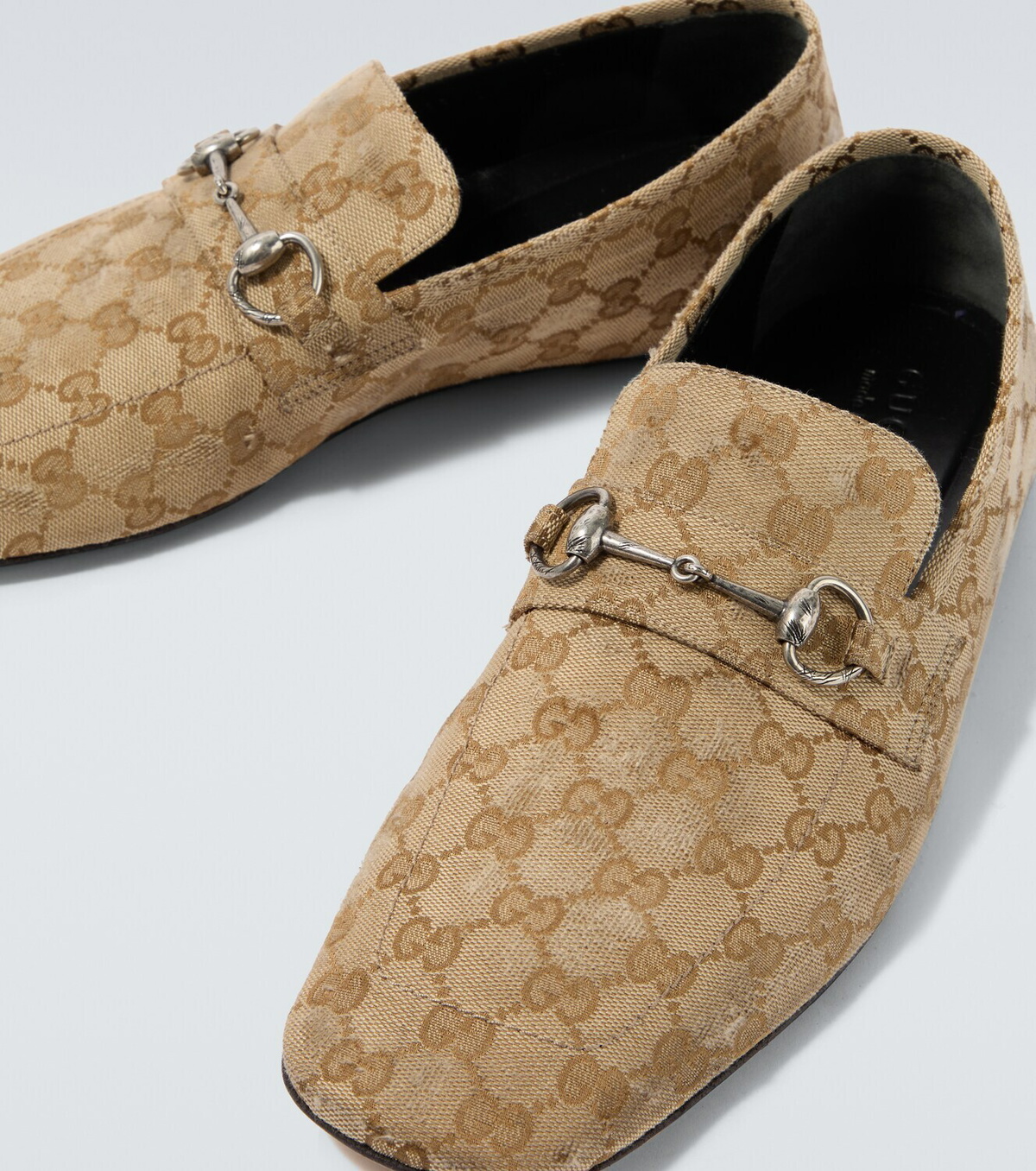 Gucci Horsebit GG Canvas distressed loafers