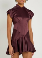 DE LA Vali Alizee Panelled Silk-blend Mini Dress Burgundy