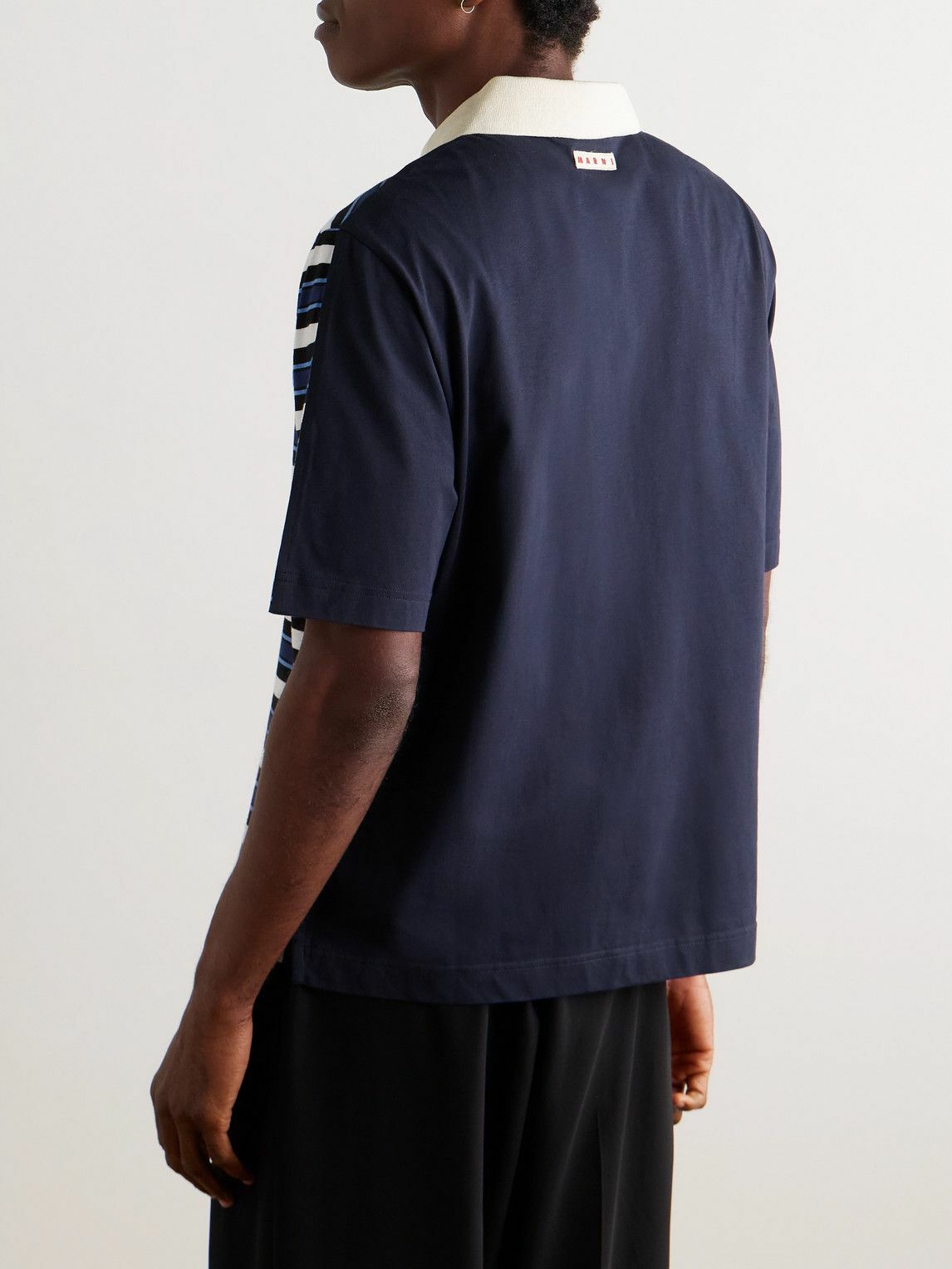 Marni - Striped Cotton-Jersey Polo Shirt - Blue