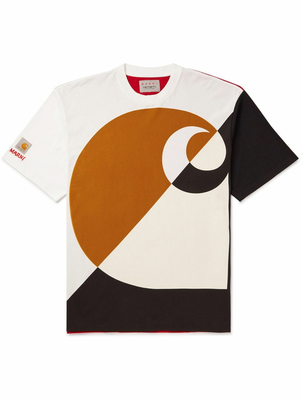 Photo: Marni - Carhartt WIP Logo-Detailed Colour-Block Cotton-Jersey T-Shirt - Red