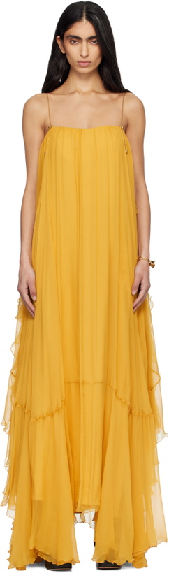 Photo: Chloé Yellow Sleeveless Silk Mousseline Maxi Dress