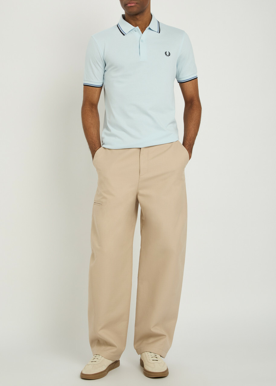 Fred Perry Twin Tipped Logo Piqué Cotton Polo Shirt Light Blue