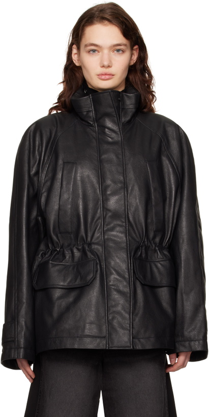 Photo: Juun.J Black Utility Safari Faux-Leather Jacket