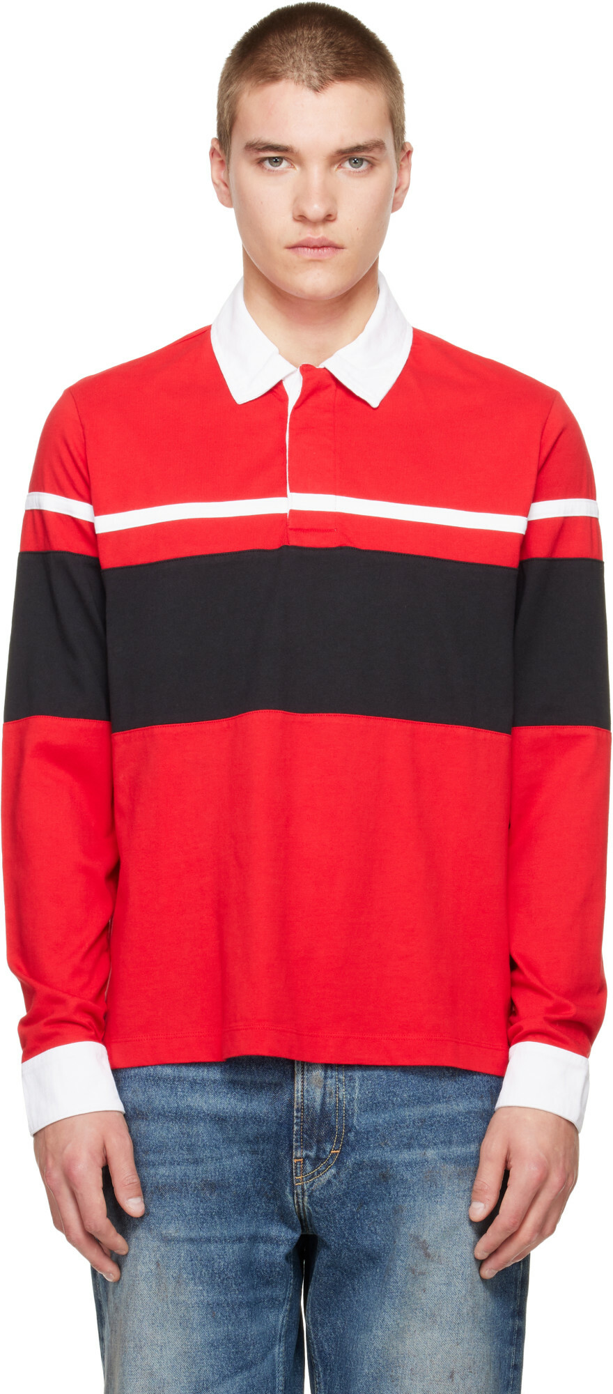 rag & bone Red Striped Rugby Polo