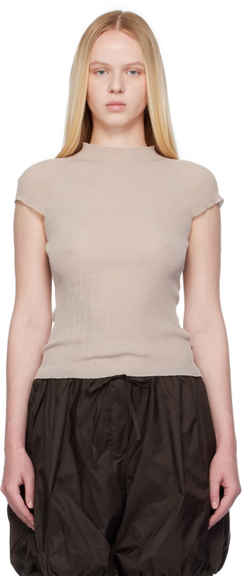 Photo: AMOMENTO Gray Wholegarment Cap Sleeve Knit Top