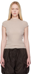 AMOMENTO Gray Wholegarment Cap Sleeve Knit Top