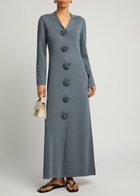 BY Malene Birger Rosie Floral-appliquéd Knitted Maxi Dress Blue