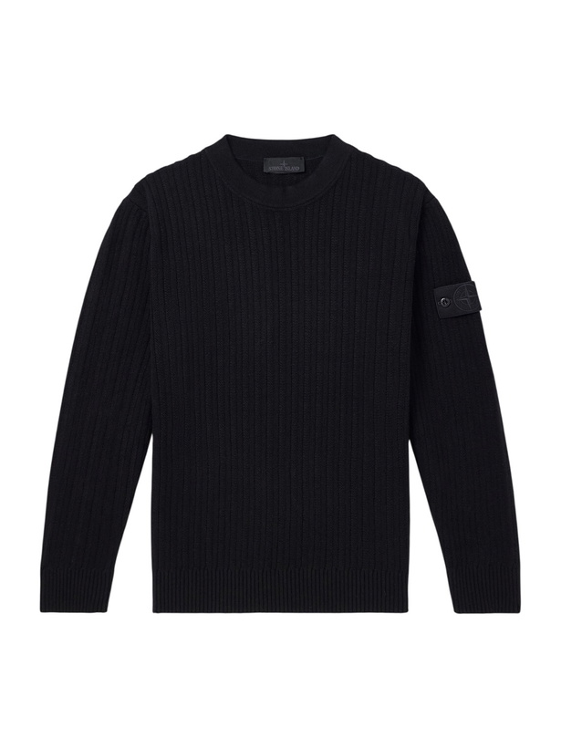 Photo: Stone Island - GHOST Ribbed Wool and Cashmere-Blend Sweater - Black