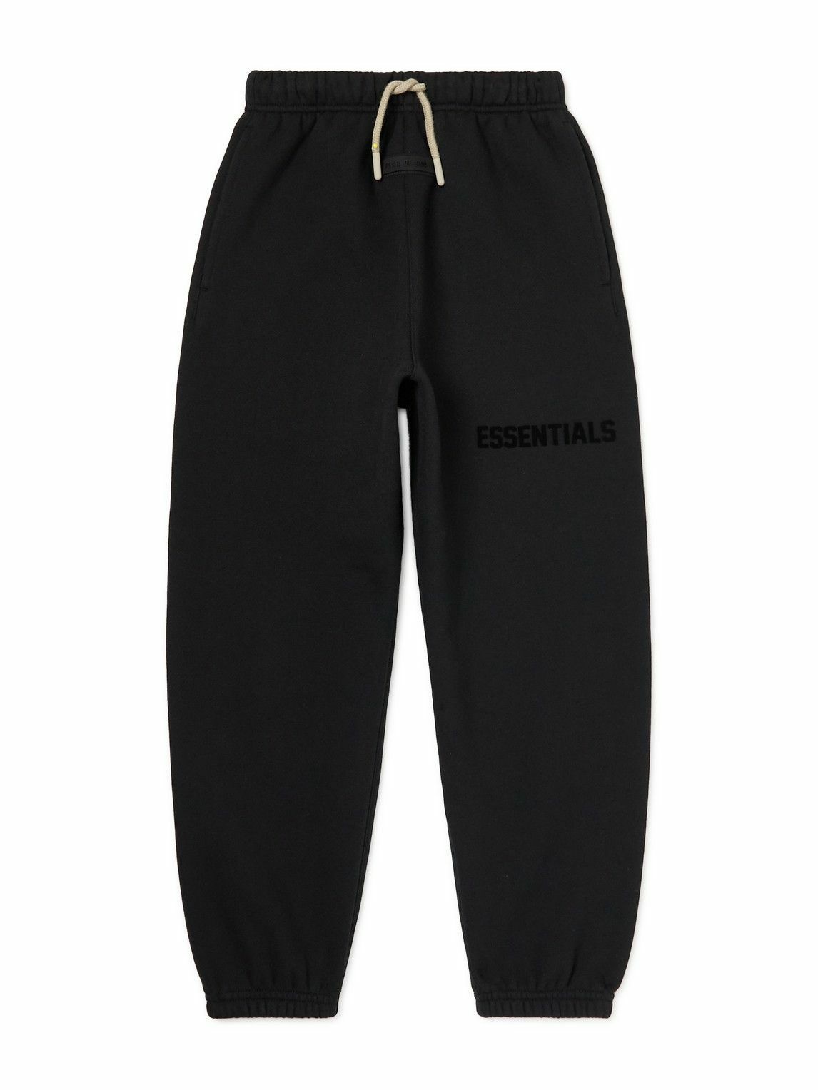 FEAR OF GOD ESSENTIALS - Straight-Leg Logo-Flocked Cotton-Blend Jersey  Sweatpants - Black Fear Of God Essentials