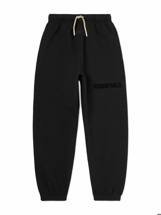 Photo: Fear of God Essentials Kids - Logo-Flocked Cotton-Blend Jersey Sweatpants - Black