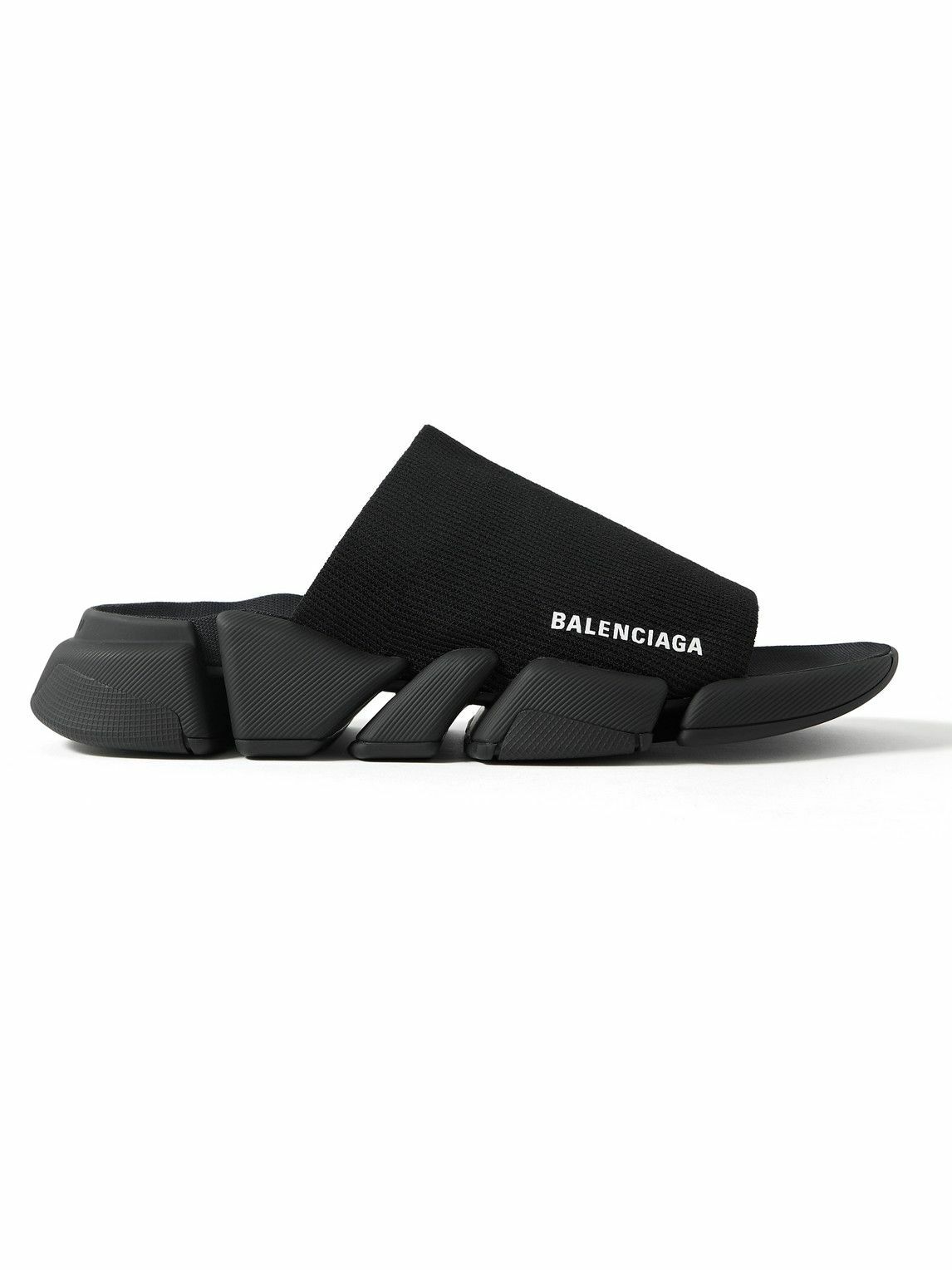 Balenciaga Speed 2.0 LogoPrint StretchKnit Slides Black Balenciaga