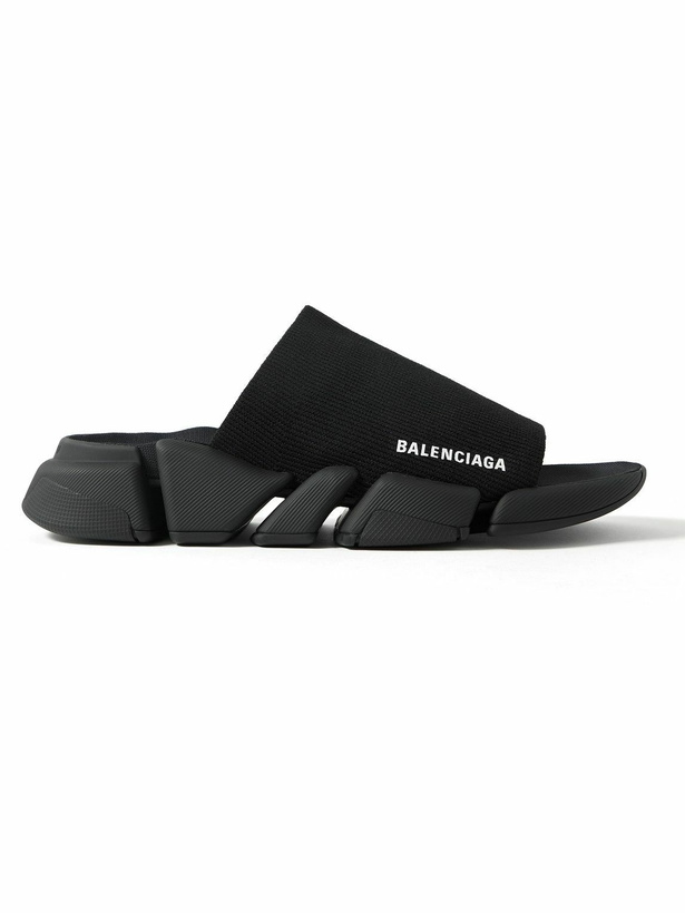 Photo: Balenciaga - Speed 2.0 Logo-Print Stretch-Knit Slides - Black