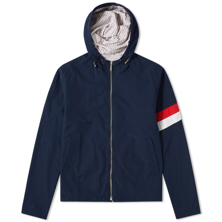 Photo: Thom Browne Arm Stripe Hooded Jacket Blue