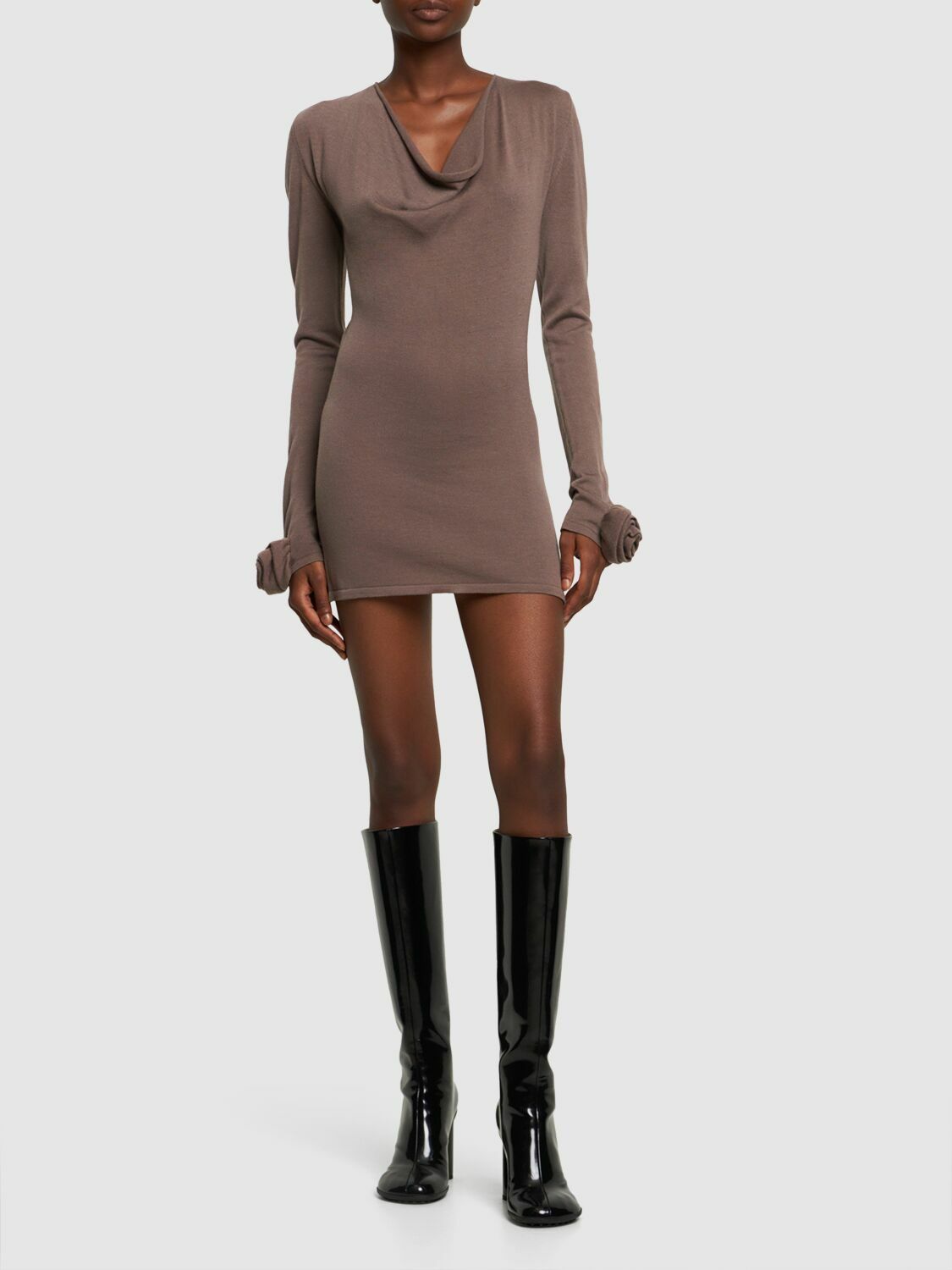 BLUMARINE - Draped Long Sleeve Mini Dress W/ Roses Blumarine