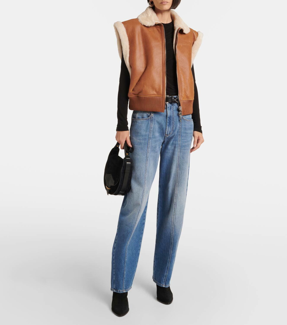 Isabel Marant Edwina shearling-trimmed leather vest Isabel