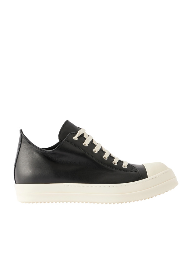 Photo: Rick Owens - Ramones Full-Grain Leather and Rubber Sneakers - Black