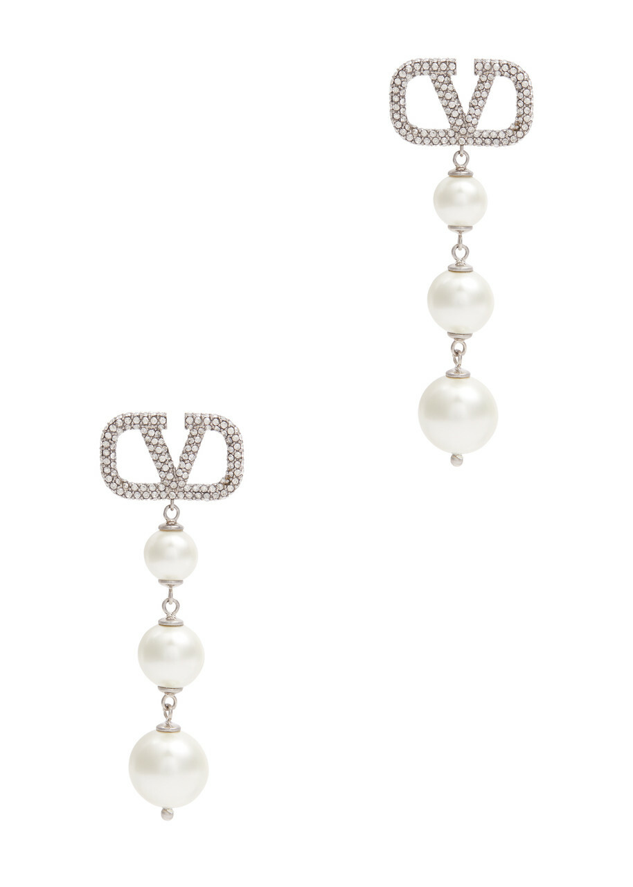 Valentino Garavani VLogo Pearl-embellished Drop Earrings