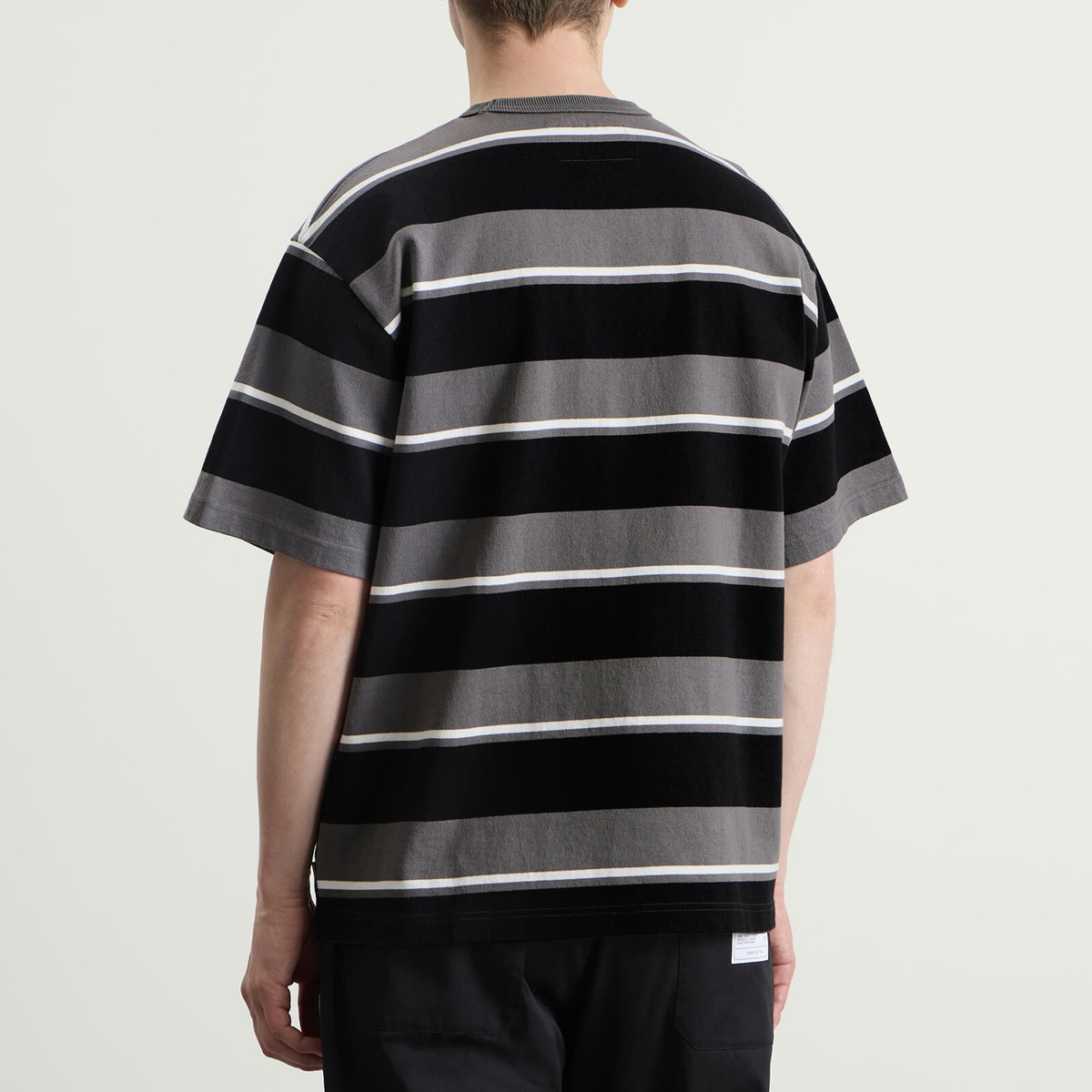 Neighborhood Men's Border Stripe Logo T-Shirt in Gray