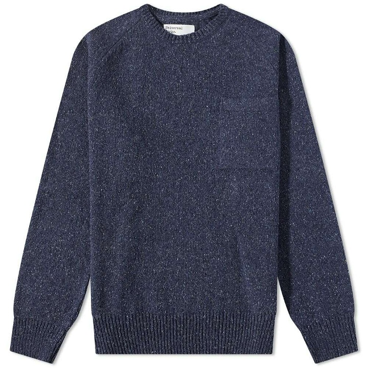 Photo: Universal Works Men's Loose Pocket Crew Knit in Navy