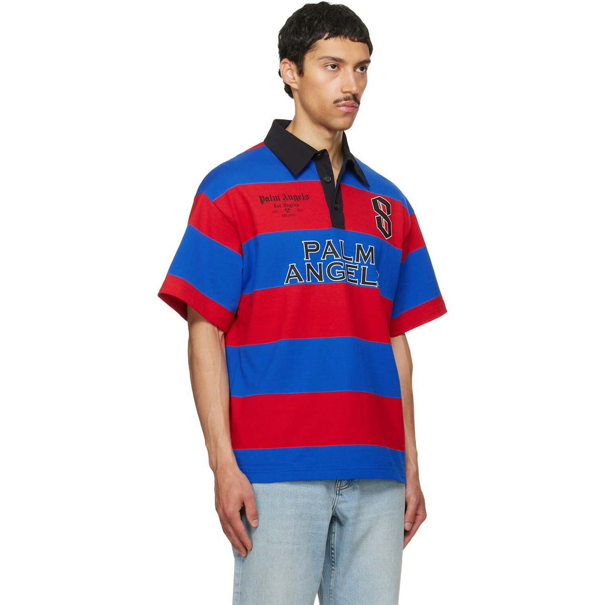 Palm Angels Blue & Red CB Palm Sport Stripes S/S Polo