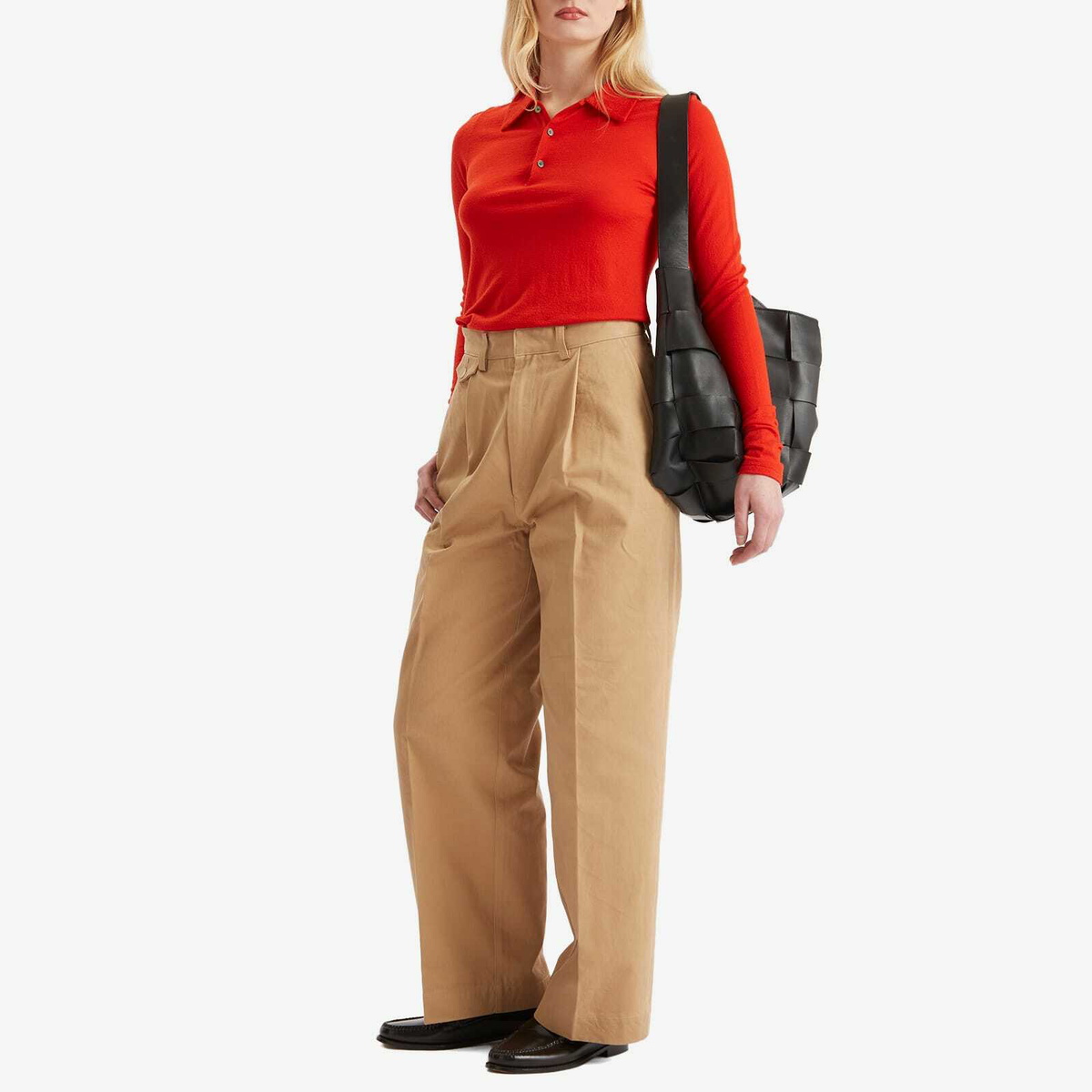 Auralee Women's Washed Finx Chino One-Tuck Pants in Camel
