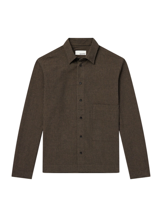 Photo: SAGE NATION - Natal Striped Cotton and Wool-Blend Seersucker Shirt - Brown