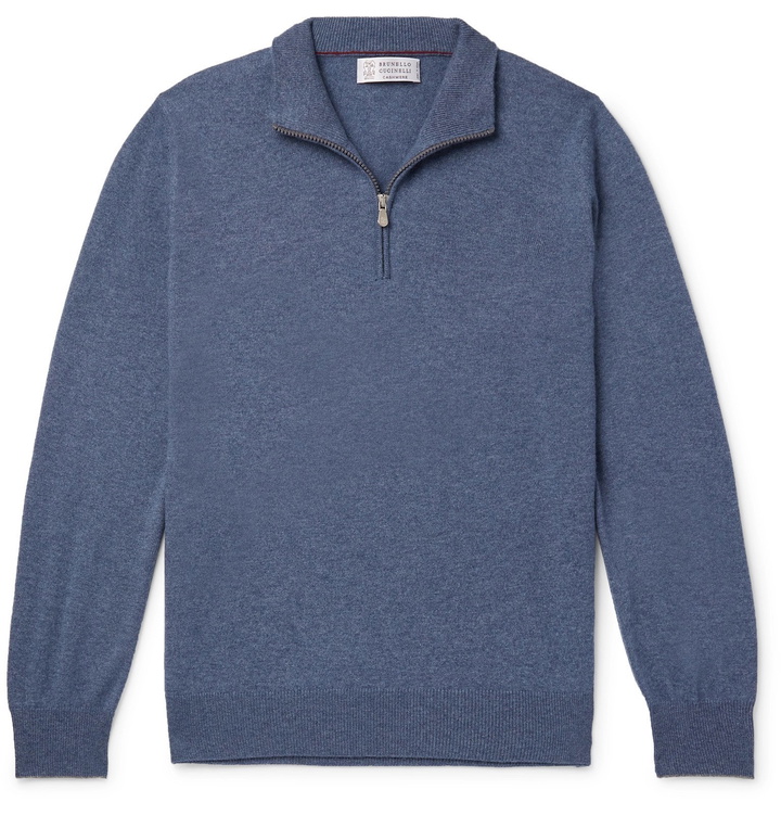 Photo: Brunello Cucinelli - Cashmere Half-Zip Sweater - Blue