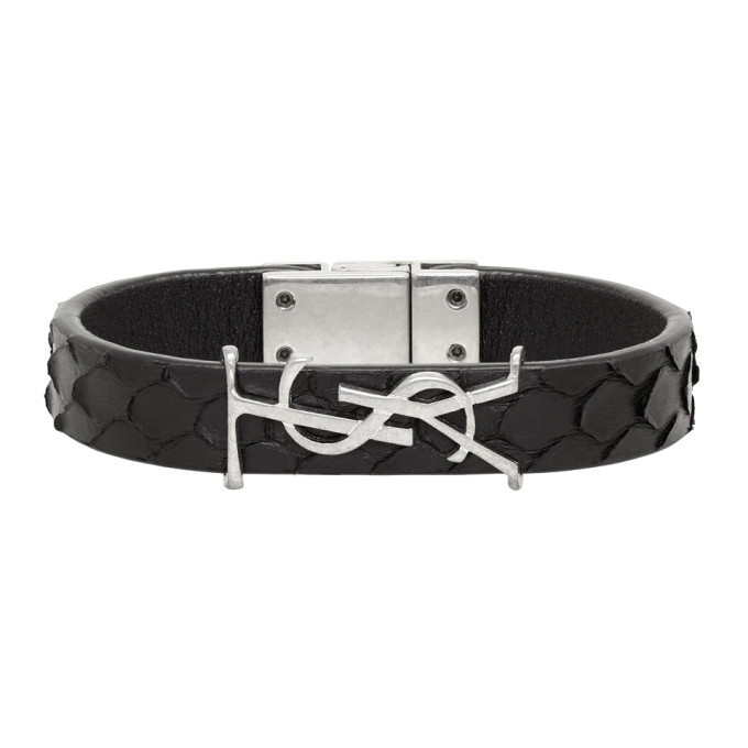 Photo: Saint Laurent Black Leather Logo Bracelet