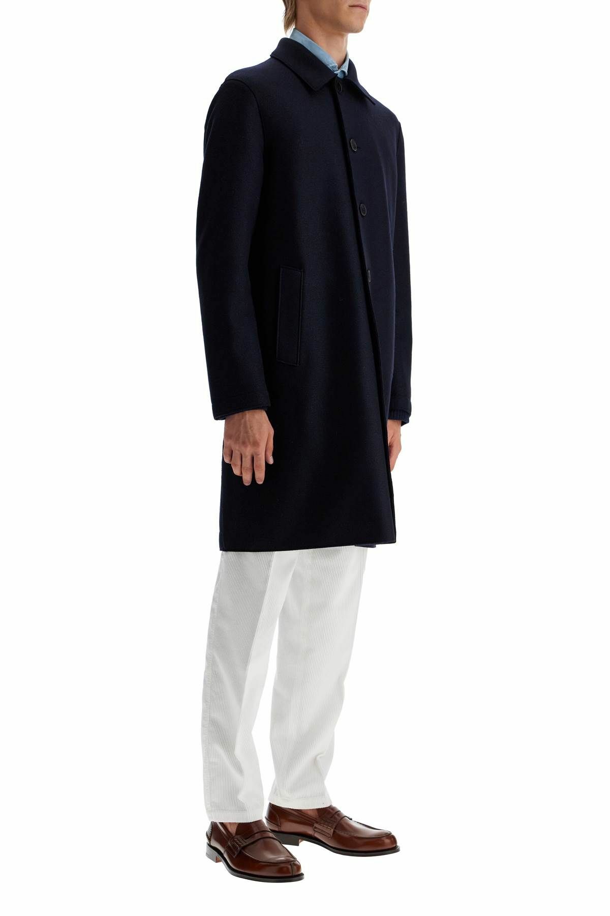 HARRIS WHARF LONDON single-breasted pressed wool coat Blue