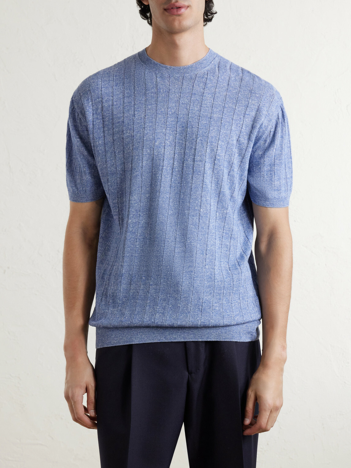 Boglioli - Ribbed Linen and Cotton-Blend T-Shirt - Blue
