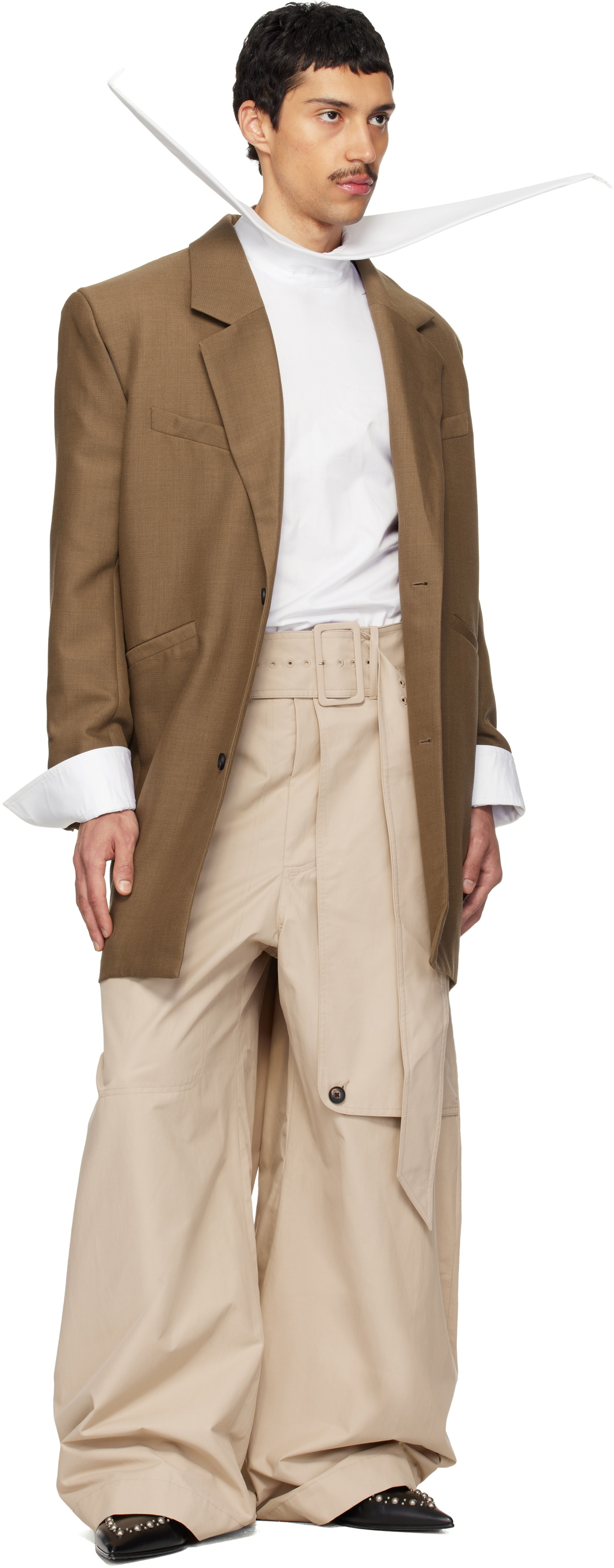 EGONlab Beige Belted Trench Trousers.