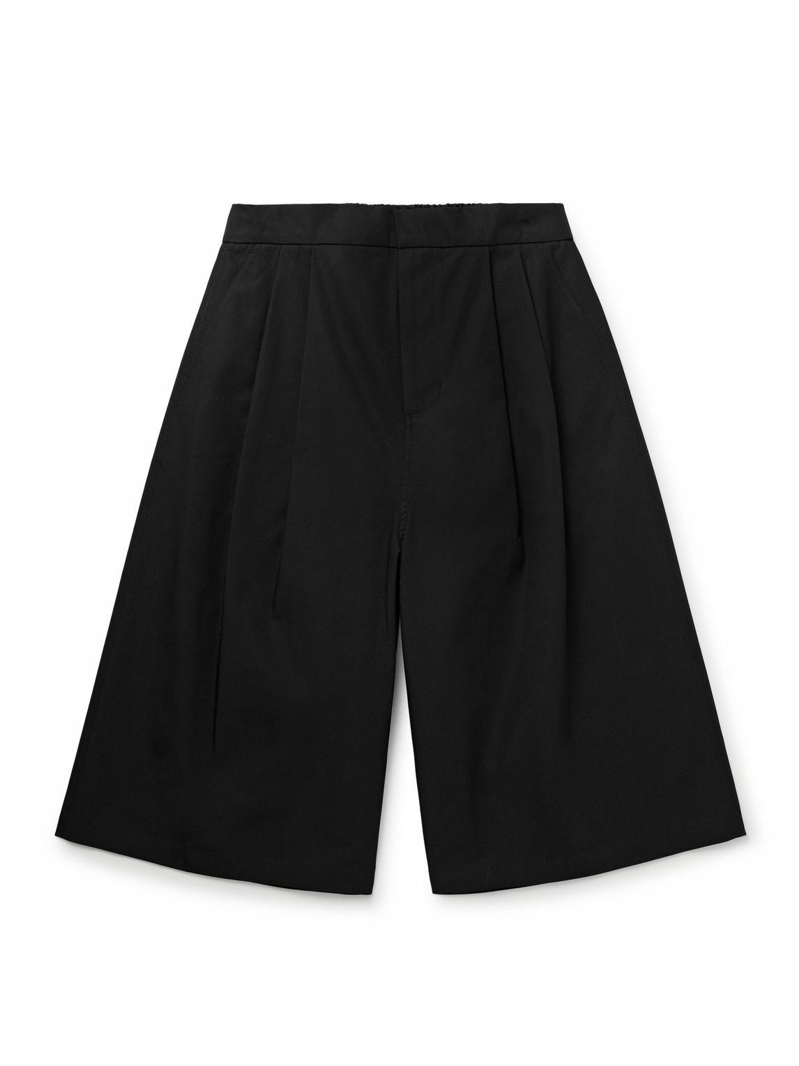 Amomento - Wide-Leg Pleated Cotton-Poplin Shorts - Black