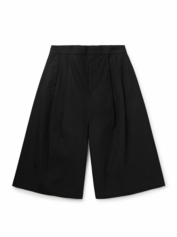 Photo: Amomento - Wide-Leg Pleated Cotton-Poplin Shorts - Black