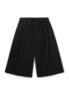 Amomento - Wide-Leg Pleated Cotton-Poplin Shorts - Black