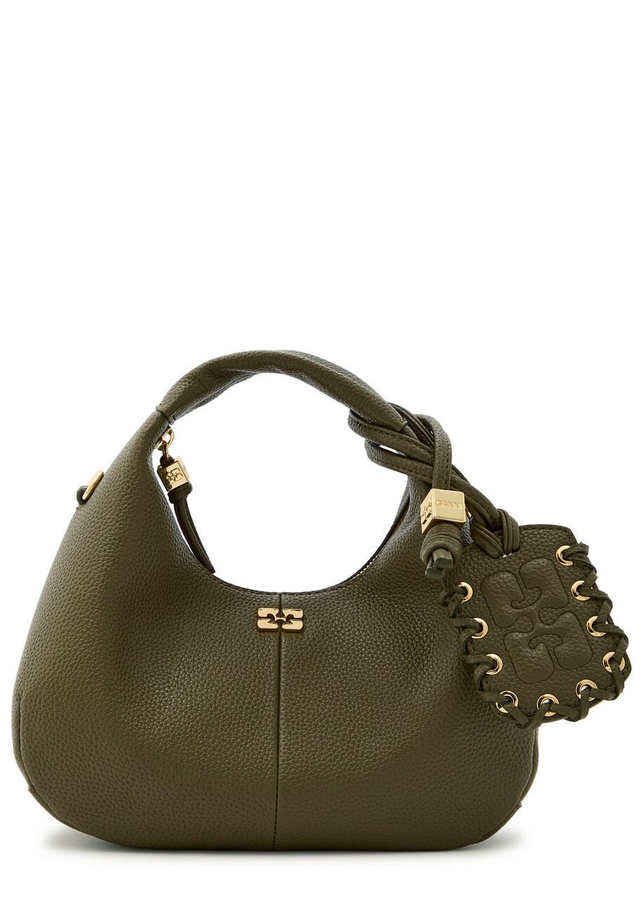 Ganni Hobo Mini Grained Leather top Handle bag - Olive - One Size