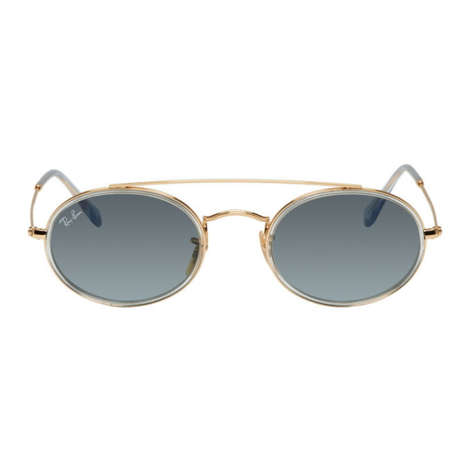 Photo: Ray-Ban Gold and Blue Oval Double Bridge Sunglasses