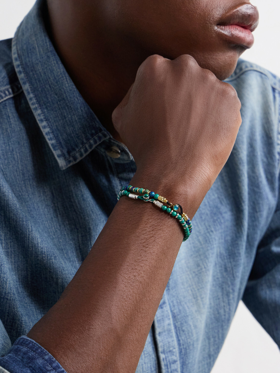 Mikia - Circle 4 Sterling Silver, Malachite and Hematite Beaded Bracelet - Green