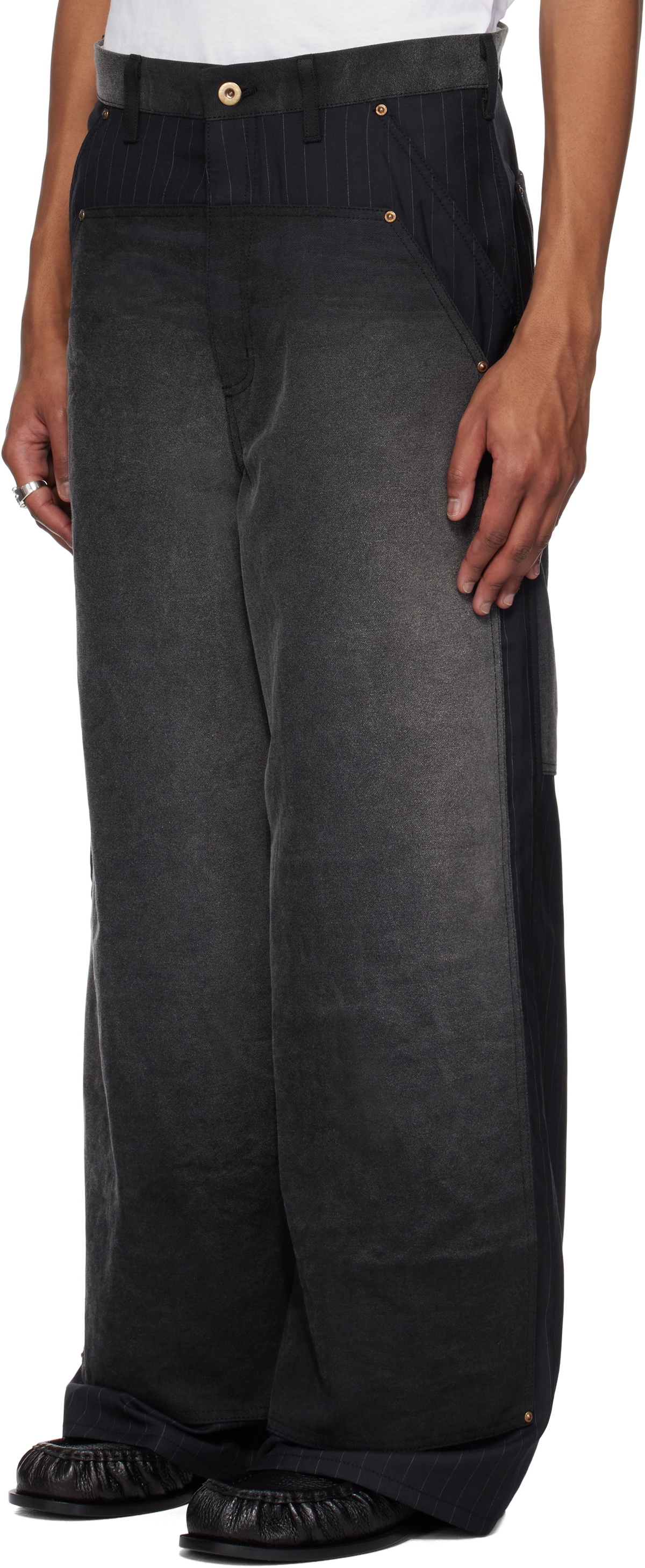 Khoki Black Vintage-Effect Work Trousers