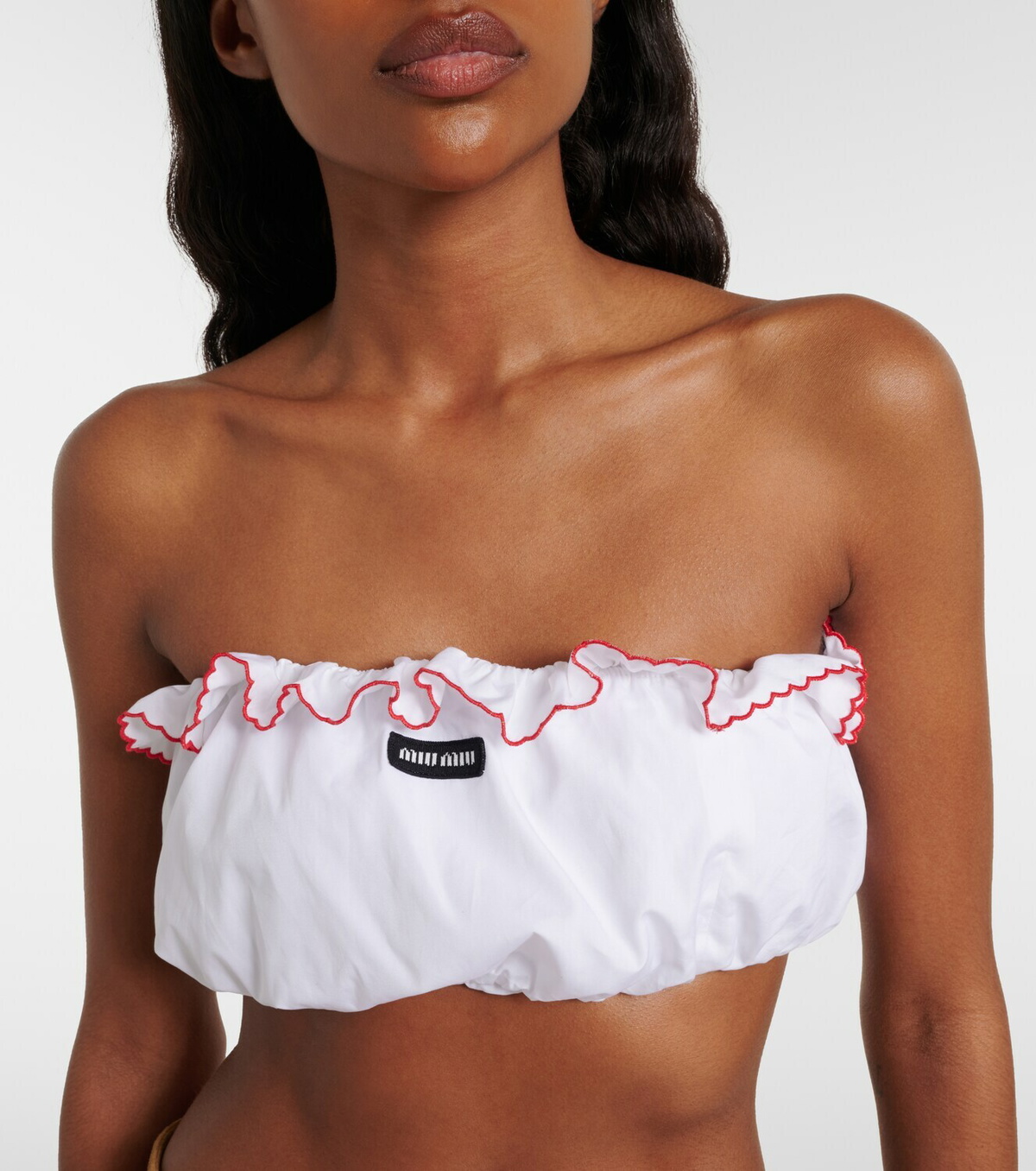 Miu Miu Scalloped cotton poplin bandeau top