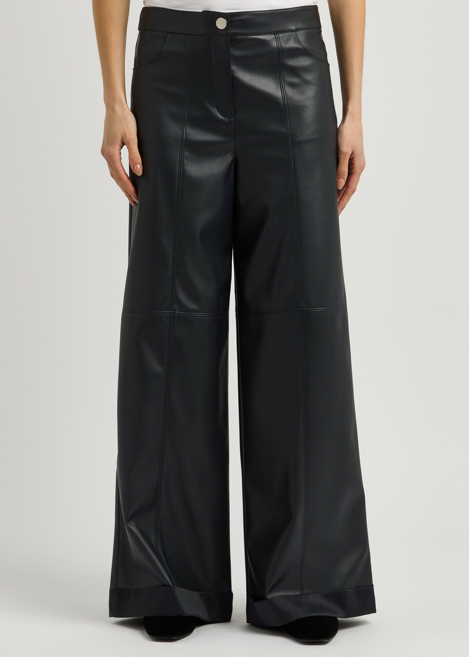 Max Mara Leisure Marina Panelled Faux Leather Trousers Navy