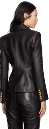 Balmain Black 6-Button Leather Jacket