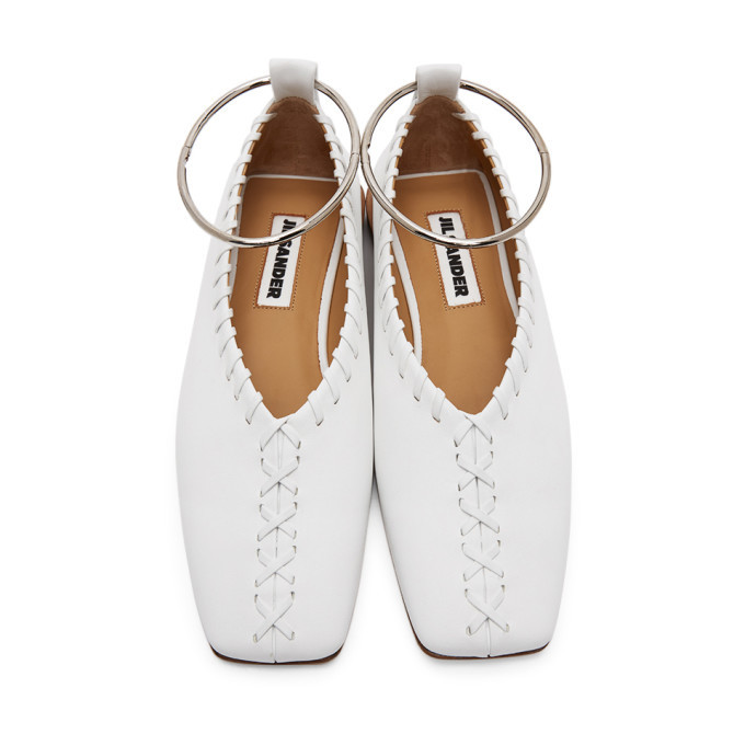 Jil Sander White Whipstitch Anklet Ballerina Flats