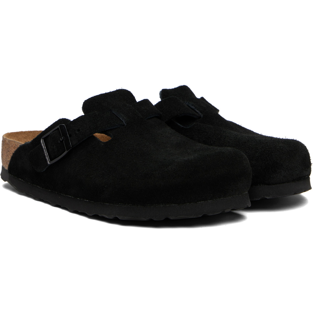 Birkenstock Black Regular Boston Soft Footbed Suede Leather Loafers